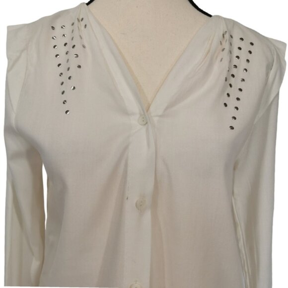 NWT Hobbs London Silk V-Neck Long Sleeve Ivory Button Blouse - Sz 6 - Picture 2 of 12